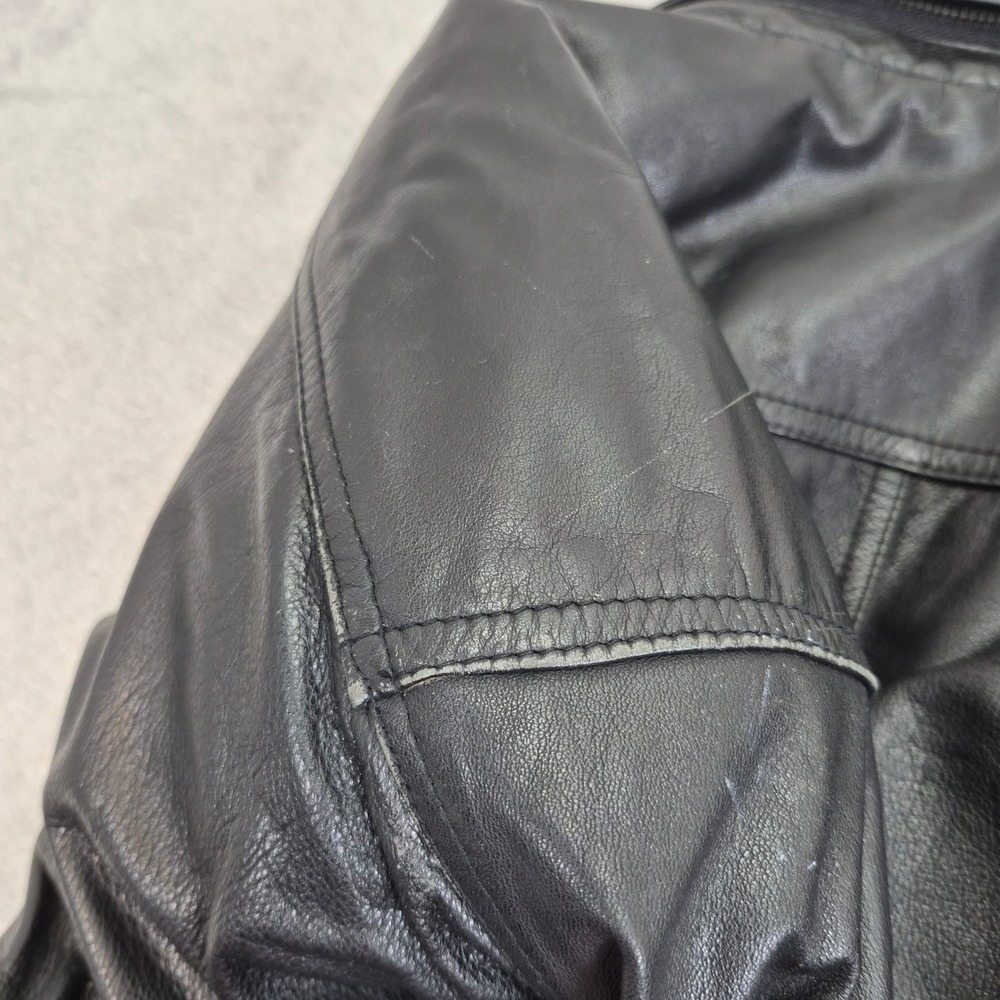 True Breed Mens Black Leather Bomber Jacket Vintage Map Lining Size M - Picture 13 of 13